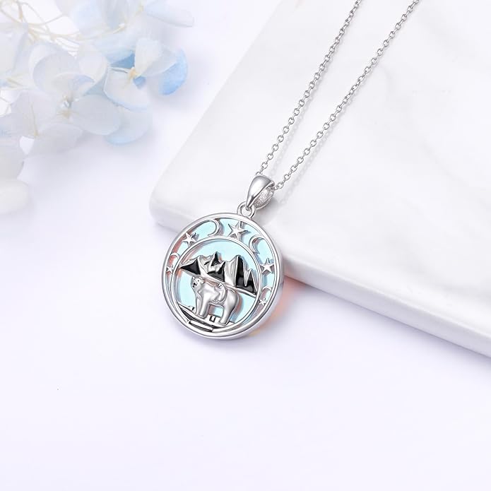 925 Sterling Silver Animal Necklaces Lion/Honeybee/MaMa Bear/Koalas Necklace Adjustable Chain Animal-Lover Pendant CZ/Moonstone Jewelry For Women Men