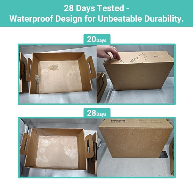 3-Pack Disposable Litter Boxes for Cats, Recycled Cardboard Cat Litter Box, Waterproof, Leakproof, Foldable, Portable for Travel(17.2'' x 12.2'' x 5.3'')