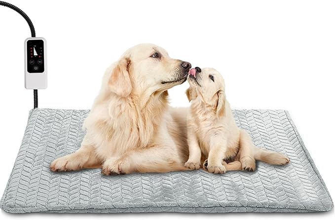 Heeyoo Pet Heating Pad, Adjustable Temperature Dog Cat Heating Pad with Timer, Waterproof Heated Dog Bed with Chew Resistant Cord, Auto Power-Off Indoor Pet Heated Mat for Dogs and Cats