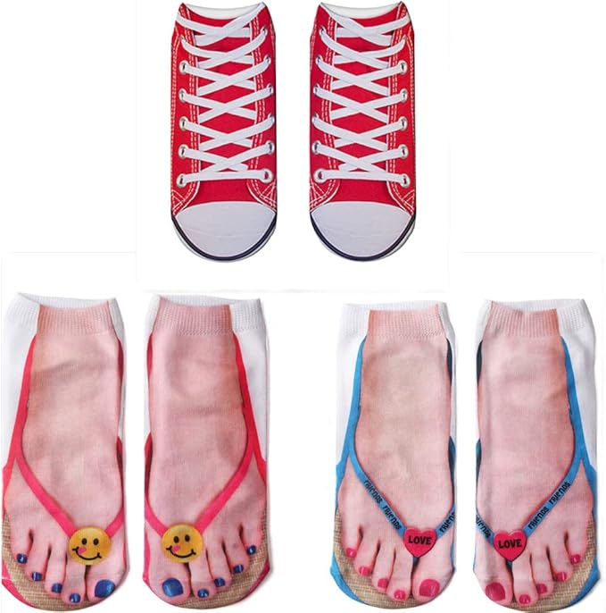 3D Manicure Print Socks Funny Flip Flop Socks 3D Pattern Socks Sandal Socks Low Cut Ankle Silly Socks- A Gag Gift