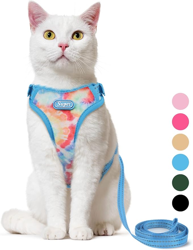 Supet Cat Harness and Leash Escape Proof for Walking, Adjustable Cat Vest Harness and Leash Set for Large and Small Kittens Dogs