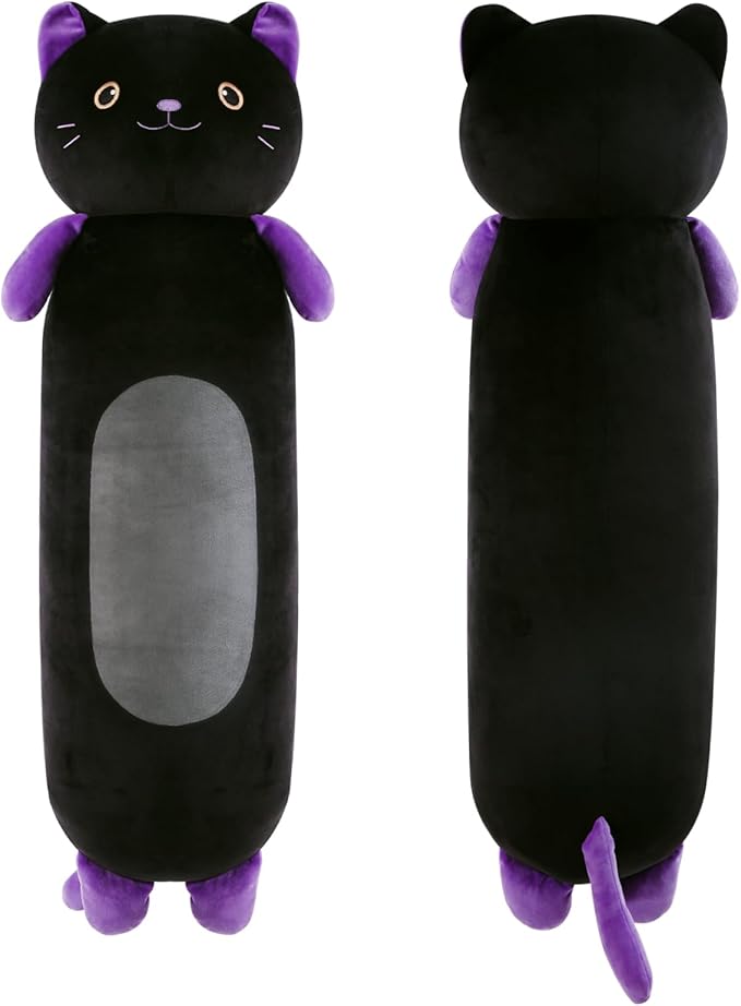22” Long Cat Plush Body Pillow, Cute Black Cat Stuffed Animals, Lucky Kitty Squishy Soft Plushies Toy, Gifts for Kids Girls and Boys, Birthdays ﻿Easter