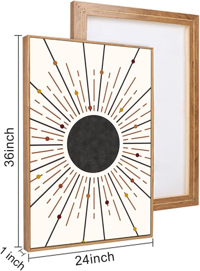 Ausril Minimalist Boho Framed Canvas Wall Art Set, Neutral Geometric Line Sun Wall Decor, Mid Century Wall Painting, Abstract Modern Bohemian Art Print for Living Room, Bedroom, Office -24"x36"x3