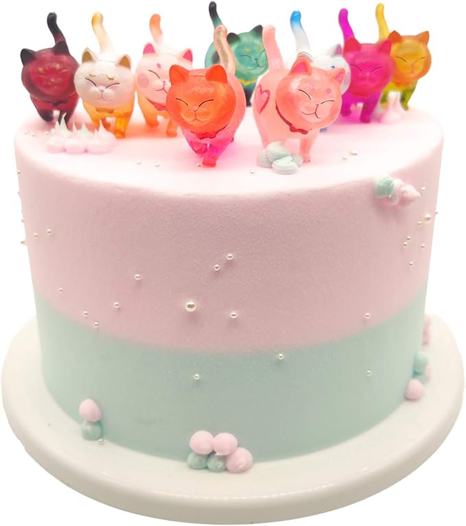 9 Pcs Colorful Cute Miniature Cat Figure Animal Cat Characters Toys Mini Figure Collection Playset, Cake Topper, Plant, Automobile Decoration