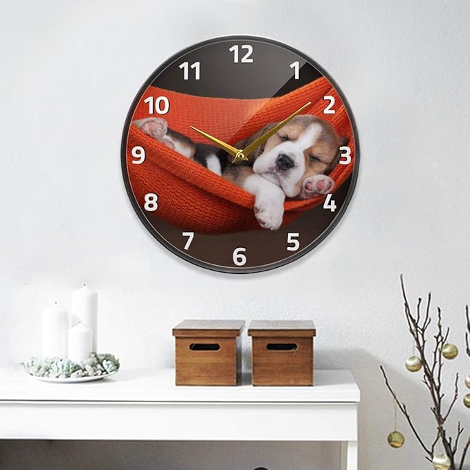 ALAZA Animal Dog Beagle Puppy Wall Clock Battery Operated Silent Non Ticking Clocks for Living Room Decor 12 Inch / 9.5 Inch