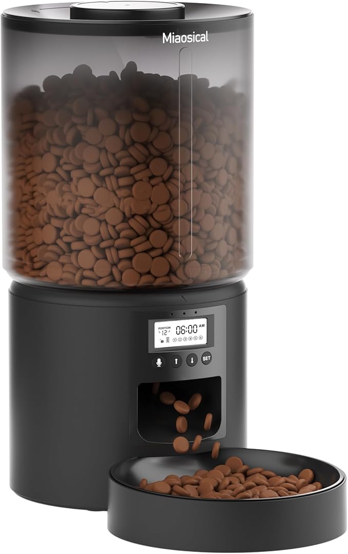 Automatic Cat Feeder with One Bowl for Kittens & Small Dogs,Cat Food Dispenser (Black, 5.2L Basic Bowl)