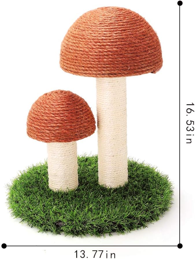 PowerKing Mushroom Cat Scratching Post, 15 x12 Inches Claw Scratching Post for Kitty, Natural Sisal Cat Scratchers Pole, Cat Interactive Toys, Cat Tree Tower (Brown)