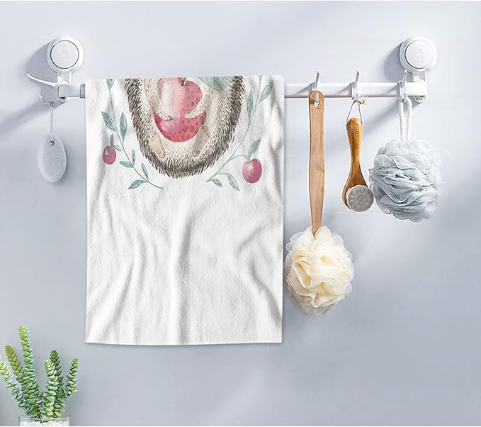AOYEGO Hedgehog Hand Towels Cute Animal Hedgehog Holding Red Fruit Berries Green Leaf Towel Highly Absorbent Soft Towel Kitchen Bath Decor for Women Men 15x30 Inch