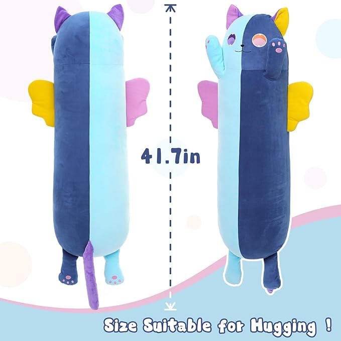 41.7Inch Long Cat Plush Pillow, Soft Kawaii Long Cat Stuffed Animal, Blue Cuddle Pillow Gift for Kids, Girlfriend, Birthday, Thanksgiving, Christmas