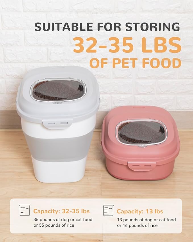 32-35 Lbs Dog Food Storage Container Collapsible Dog Food Container with Airtight Lids, Wheels, Scoop and 2pcs Food Storage Containers, Large Pet food storage for Dog, Cat