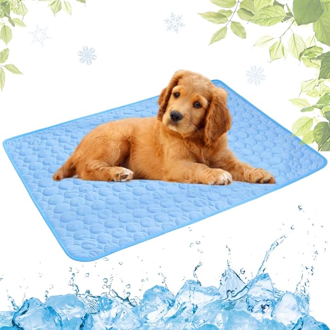 Dog Cooling Mat Washable, Portable Summer Dog Pad, Water-Absorbent Pet Cooling Pad, Ice Silk Self-Cooling Mat for Dog for Kennel/Sofa/Bed/Floor/Car Seats(Blue,15x19in)