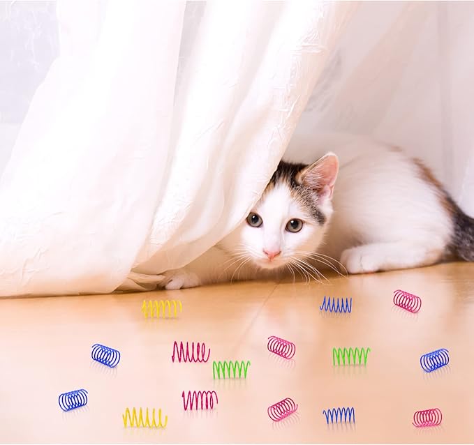 Andiker Cat Toys for Indoor Cats, 32pcs Cat Spring Toys Colorful & Durable Plastic Springs Cat Interactive Toy for Swatting, Biting, Hunting Kitten Toys to Kill Time and Release Nervousness (32pcs)