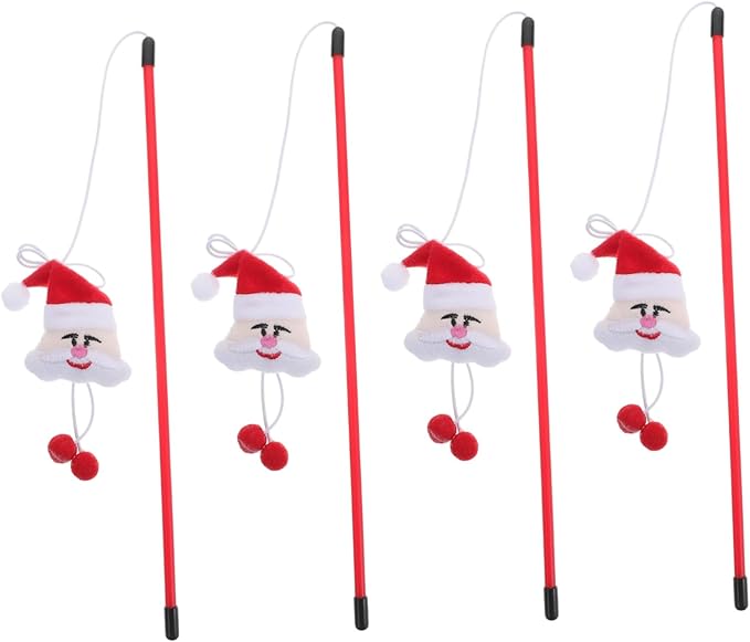 4Pcs Cat Santa Clause Interactive Toy Funny Teaser Stick for Cats Random Training for Engaging Play and Exercise