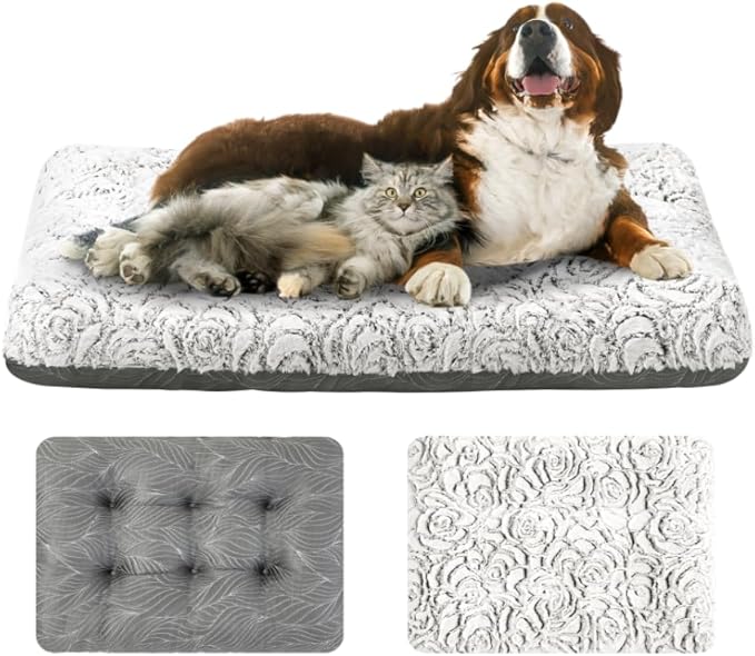 2 in 1 Dog Bed Crate Pad Mat Washable Reversible (Cool & Warm) Soft Fluffy Pet Kennel Beds for Large Medium Small Puppy Cat Sleeping Mattress Machine Wash Dog Cooling Mats (Dot Grey, 41"*27")