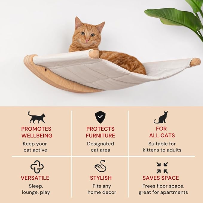 7 Ruby Road Wall Mounted Cat Wall Hammock for Indoor Cats - Comfy Cat Wall Bed for Large Cats and Kitty - Sturdy Cat Perch Shelf for Cat Room or Addition to Cat Wall Furniture