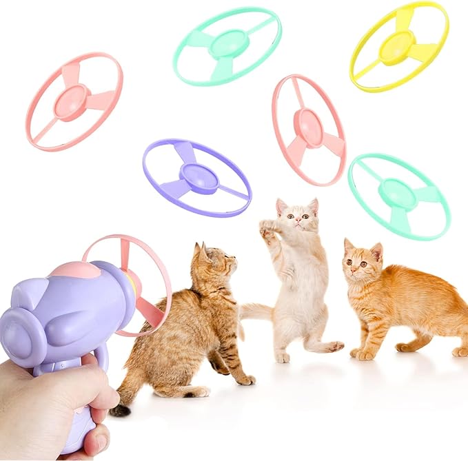 10 Pieces Cat Fetch Toy, Flying Cat Toy with Colorful Flying Propellers Set, Cat Puzzle Toy for Indoor Cat Playing Tracking Interactive Toys for Kitten Chasing Training Hunting (Pink and Purple)