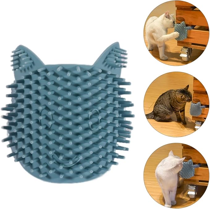 Animals Toy Itching Board, Wall Mounted Cat Scratcher, Self Cleaning Slicker Brush, Massage Comb for Dry Hair & Furniture Protection, Blue, Nylon & Silicone