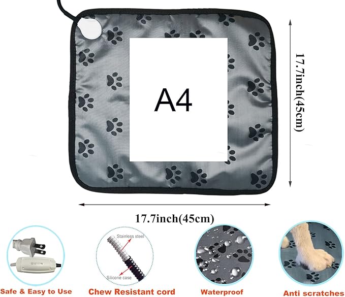 Pet Heating Pad for Small Dogs Cats Heated Bed mat Indoor Electric Cat Heating pad Waterproof Dog Heating pad Chew Proof Cord,Easy Clean