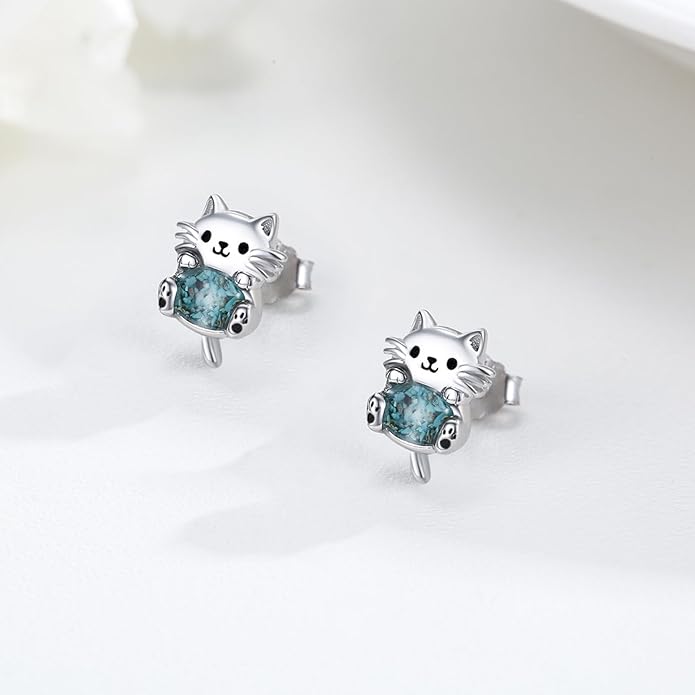 925 Sterling Silver Cat Earrings Cute Animal Kitten Stud Earrings cat Jewelry Gifts for Women Girls Hypoallergenic Earrings for Sensitive Ears
