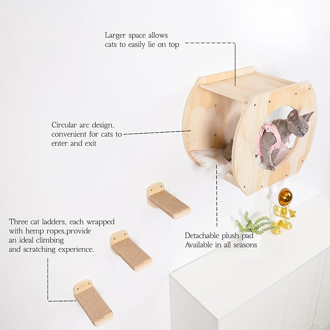 Cat Wall Shelves Cat Wall Furniture, Cat Shelf with 3 Cat Wall Steps,Cat Shelves for Wall Large Cats Set,Cat Wall Bed with Plush Covered, Wall Mounted Cat Climbing Shelf for Indoor Cats