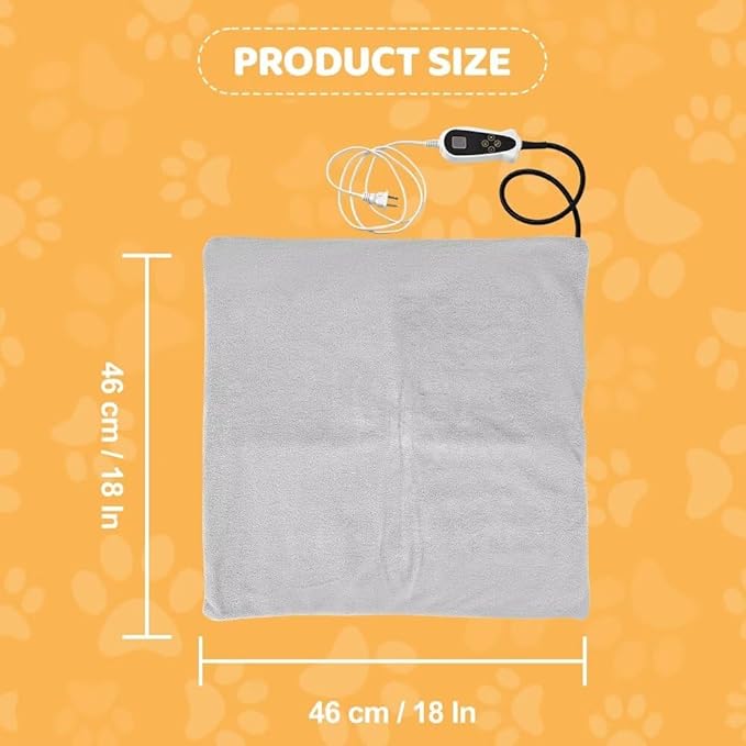 Pet Heating Pad for Cats Dogs with Timer Temperature Adjustable, Electric Heating Mat Indoor, Adjustable Warming Mat, Waterproof Heated Bed with Chew Resistant Steel Cord，Pet Heated Mat