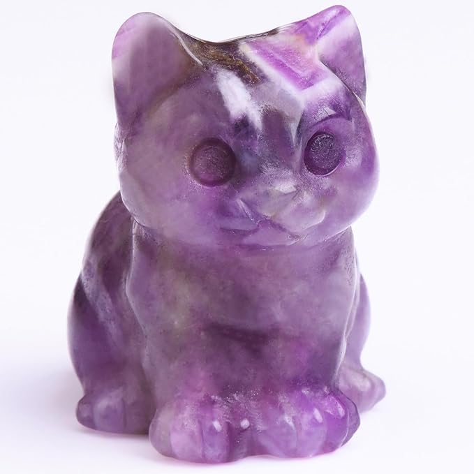Amethyst Cat Crystal Statues, Healing Crystal Kitty Figurine Decorations, Purple Cat Gift Lucky Cute Kitten Figurines, Handcrafted Crystal Figurine for Home Décor and Spiritual Protection