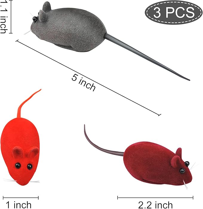 Andiker 3 Pcs Cat Mouse Toy, Flocking Squeaking Mouse Cat Toy 3 Random Colors Soft Small Cat Toys for Indoor Cats Interactive Cat Toy for Cats and Kitten to Catch and Bit (3pcs)