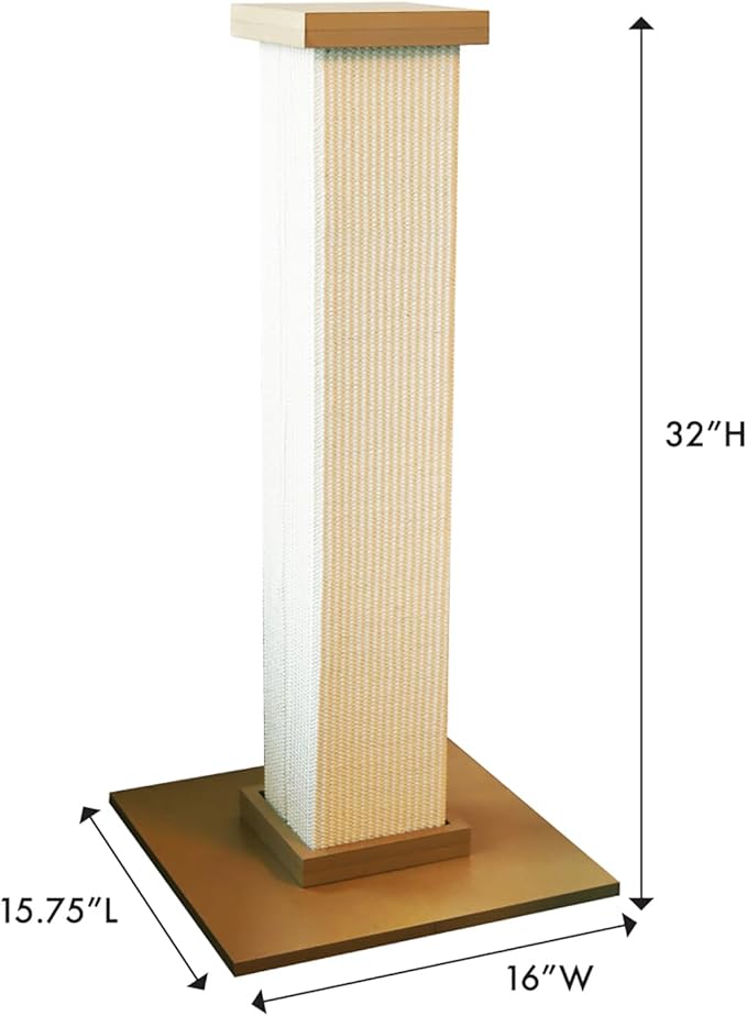 SmartCat Ultimate Scratching Post – Beige, Large 32 Inch Tower - Sisal Fiber, Simple Design - For All Cats