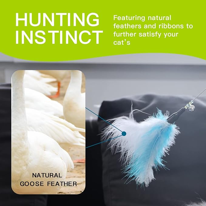 ALL FOR PAWS Automatic Cat Wand Toy Motion Activated Interactive Cat Toys Enrichment Feather Teaser Toys with Post Adaptor for Indoor Cats