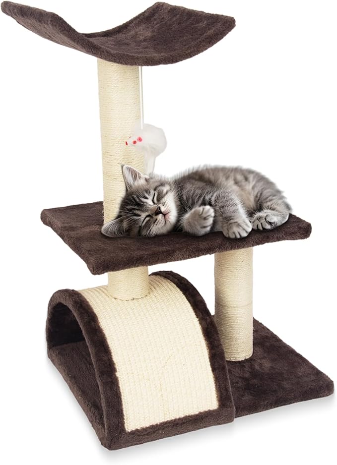 Cat Tree Tower with Cat Scratching Post for Indoor Cats,Activity Centre Climbing Tree Cat Furniture with Playful Toy Balls,Grey