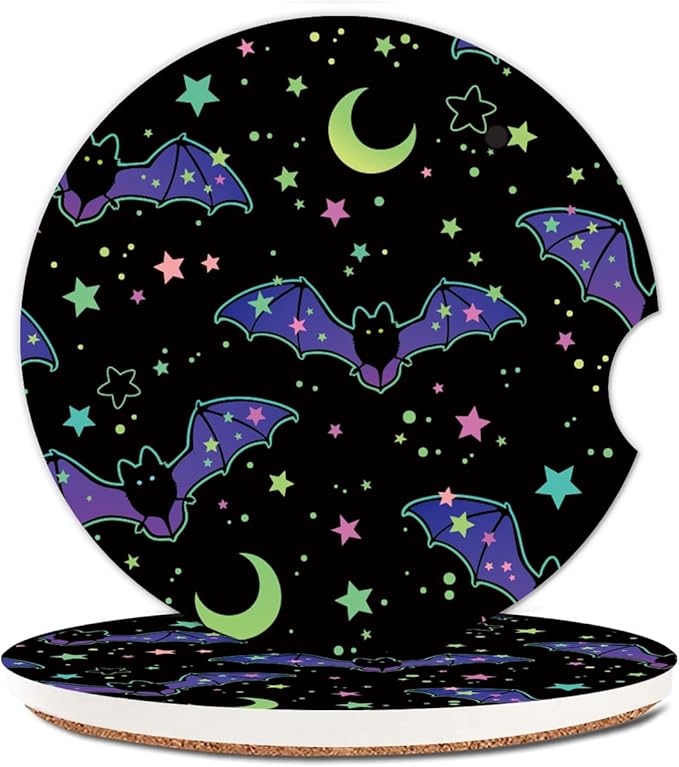 Absorbent Car Cupholder Coaster 2 Pack, Cute Car Coasters with a Finger Notch for Women & Men,2.56" Ceramic Stone & Non-Scratch Cork Base Drink Coasters, Cute Auto Accessories Gifts