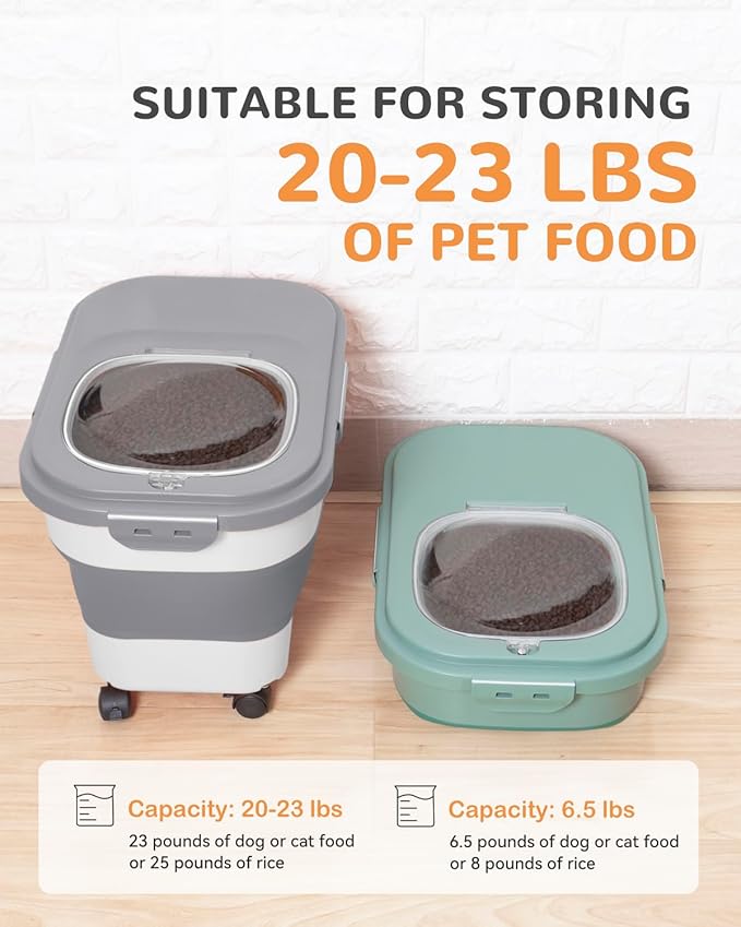 20-23 Lbs Dog Food Storage Container - Collapsible Dog Food Container with Attachable Casters and Scoop,Travel Silicone Bowl, Pet Food Storage Containers to Keep Dry Food Fresh,Easy to Move