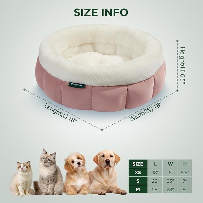 BALANCE Round Cat Beds for Indoor Cats - Donut Dog Beds for Small Dogs, Washable Pet Bed for Puppy and Kitten with Anti-Slip Bottom