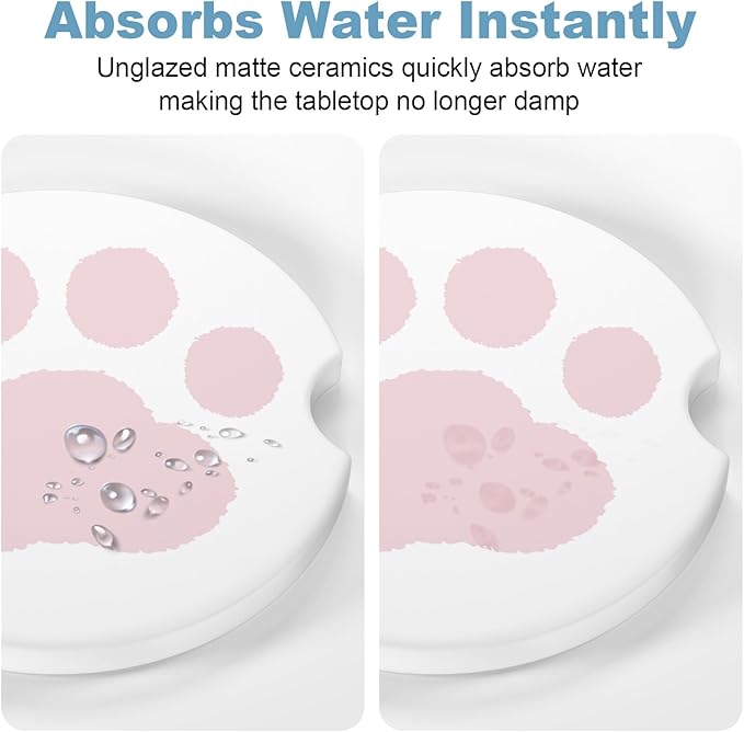 2 Pack Car Cup Holder Coaster, 2.63 inch Anti Slip Insert Absorbent Ceramic Car Coaster with Cork Base and Finger Notch, Cute Car Accessories Interior for Women, Cute Car Coasters., CH0025