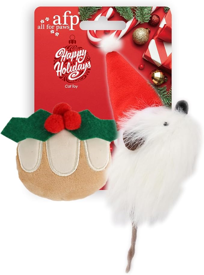 ALL FOR PAWS Christmas Cat Toys with Catnip, Bite-Resistant Teething Toy for Indoor Cats Exercise, Interactive Cat Mouse Toy