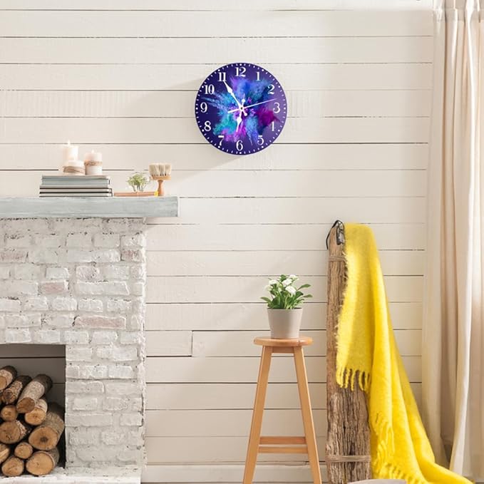 Ansouyi Round Wall Clock Battery Operated Clocks Wallclock 10 Inch,Blue Aqua and Purple Dust Explosions Silent Non Ticking Wall Clock for Living Room,Kitchen,Home,Bathroom,Bedroom,Office or School