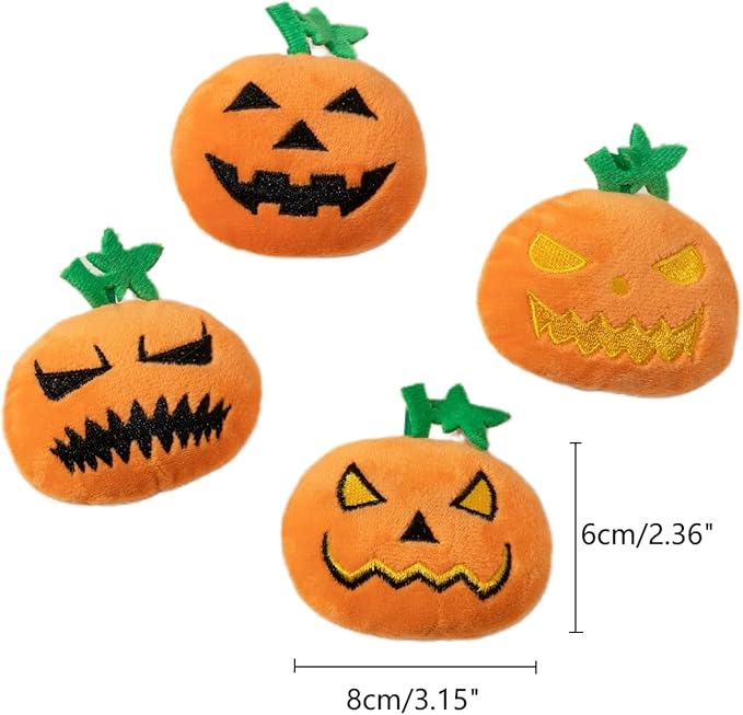 4PCS Halloween Pumpkin Cat Squeaky Toys Interactive Plush Pet Toy for Indoor Cats with Squeaker