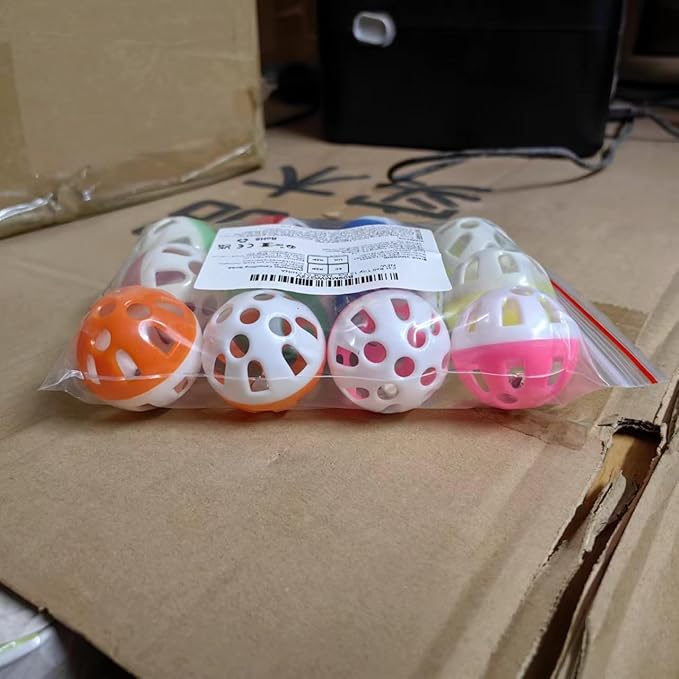 12PCS 4CM Cat Toy Ball with Bell, Pet Toy Cat Bell Ball Cat Toy with Bell Cat Jingle Balls for Cats Kitten, Plastic Cat Toys Jingle Balls Pounce Chase Rattle Ball Toys Random Color