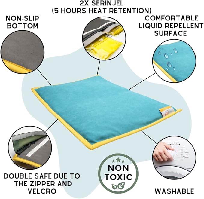 Cooling Heating Mat for Cat & Dog Small Medium Pet (16x24), 5 Layers Microwave Water Repellent No-Electric Thermal Pad Washable Non Slip Durable Solid Warming Gel Bed (Petrol)