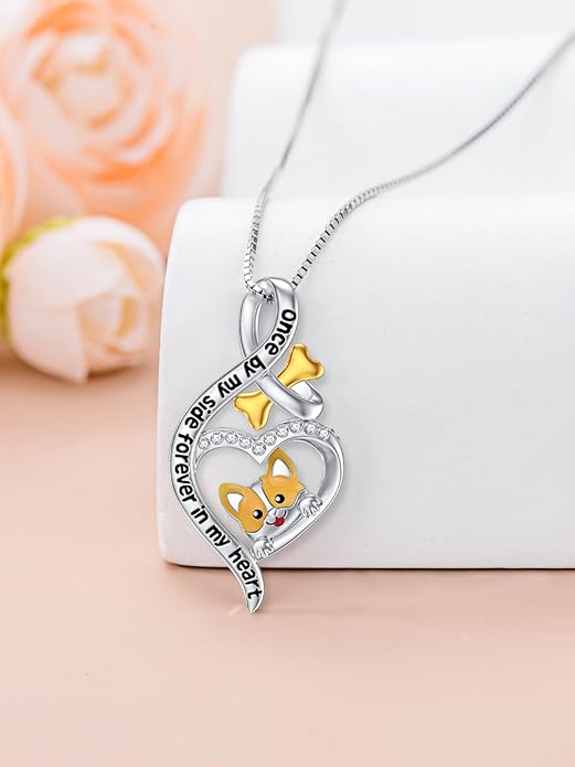 925 Sterling Sliver Yorkshire/Corgi/Labrador/Pug/Bulldog/Paw Print/Cross Necklace Cute Puppy Dog Necklace Jewelry Birthday Gifts for Women Girls Dog Lovers