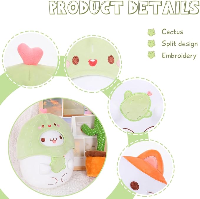 AIXINI Cute Cactus Cat Plush Pillow 10" Kitten Stuffed Animal, Soft Kawaii Cat Plushie with Cactus Outfit Costume, Hugging Plush Squishy Pillow Toy