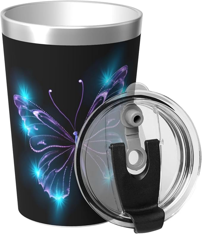 12 OZ Insulated Tumbler Mug with Lid Straw, Butterfly Stars Stainless Steel Coffee Cups for Home Travel Office School Gifts