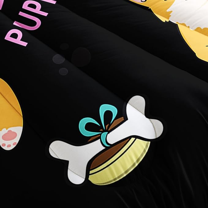 AILONEN Kids Puppy Comforter Set Twin Size - Cute Puppy Bedding Set for Girls Boys - Dog Lover Cartoon Pet Animals & Bones Print Duvet Set, 1 Quilt and 2 Pillowcases,All Season