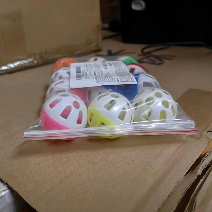 12PCS 4CM Cat Toy Ball with Bell, Pet Toy Cat Bell Ball Cat Toy with Bell Cat Jingle Balls for Cats Kitten, Plastic Cat Toys Jingle Balls Pounce Chase Rattle Ball Toys Random Color