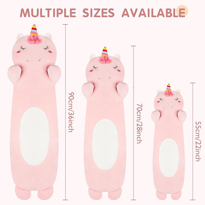 36” Long Unicorn Plush Body Pillow, Kawaii Cute Pink Unicorn Stuffed Animals, Hugging Squishy Pillow Soft Plushies Toys, Gifts for Girls Boys Kids Birthday Easter