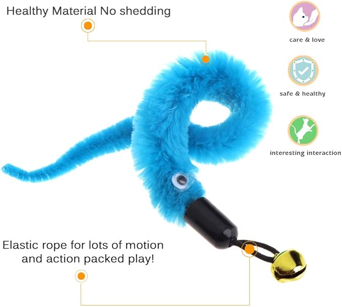 5pcs/Set Colorful Pet Kitten Cat Toys Teaser Replacement Refill Plush Caterpillar with Bell (5 in Blue, Purple, Orange, Pink and Green)