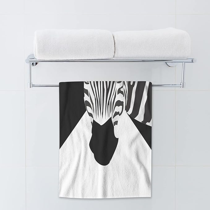 AOYEGO Zebra Hand Towels Wild Animal Black White Striped Zebras in Geometric Triangles Highly Absorbent Soft Towels Bathroom Beach Kitchen Spa Gym Face Towel 15x30 Inch