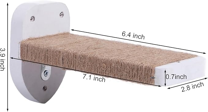 3pcs Cat Wall Steps, Cat Climbing Wall Mounted Cat Furniture, Cat Wall Shelves Cat Steps for Wall with Hemp Rope Covered, Solid Wood Cat Ladder for Cats Playing and Climbing (Standard-White)