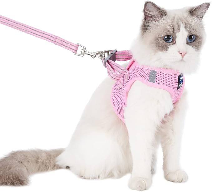 Cat Harness and Leash for Walking Escape Proof, Adjustable Soft Mesh Comfortable Vest Harnesses for Cats, Breathable Reflective Strips Easy to Put on Step-in Kitty Jacket (Pink, XXS)