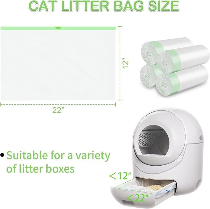 120 count Cat Litter Bags with Drawstring,Cat Litter Liners Durable Pet Cat Pan Liners Extra eplacement Waste Bags -22" x 12"